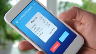 Mobil uygulama bir smartphone kullanarak bir bakkal faturası ödeme