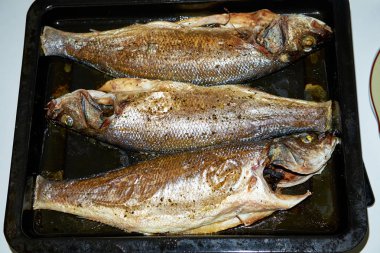 Fırında Dorado balık Fırın tepsisi