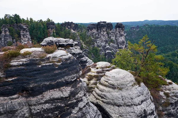 Bastei Rocks in Swiss Saxony, around the ruins of Neurathen Castle. Germany. — Stock Photo, Image