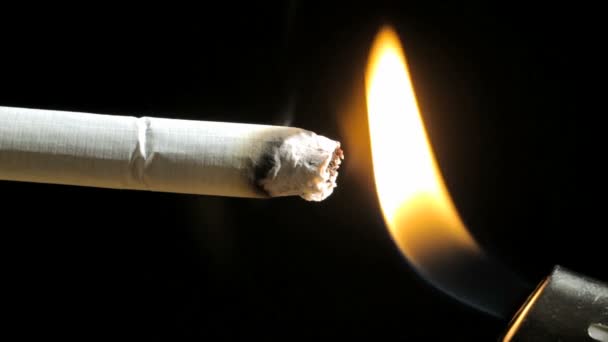 Cigarrillo y encendedor, macro, primer plano — Vídeo de stock