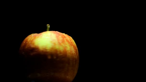 Deliciosa manzana jugosa sobre un fondo negro — Vídeo de stock