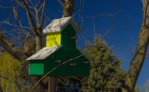 Birdhouse a városi park napja kültéri — Stock Fotó