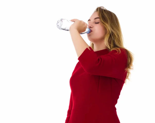 Young pretty girl drinks fresh water — Stock Photo, Image