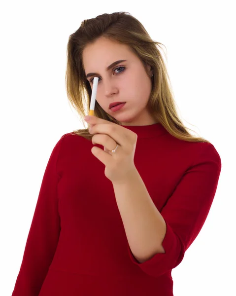 Joven mujer bonita, deja de fumar — Foto de Stock
