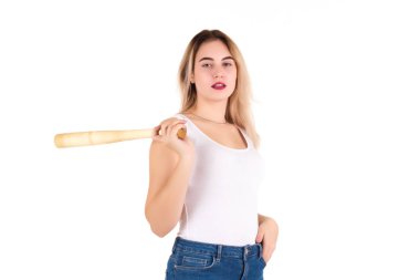 Beyzbol sopası, izole ile genç Şirin kız