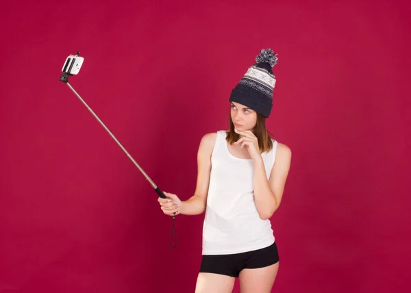 Genç güzel izole kız, selfie,