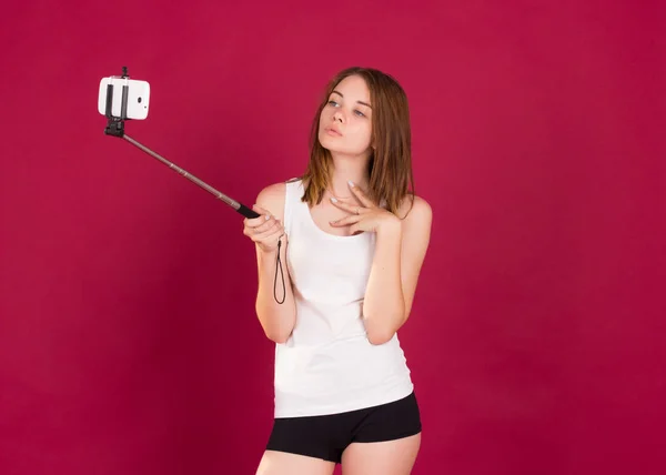 Genç güzel izole kız, selfie,