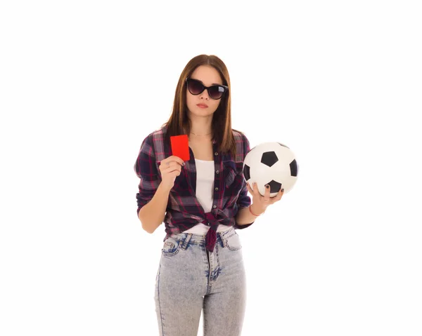 Futbol Topu Izole Ile Genç Şirin Kız — Stok fotoğraf