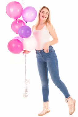 Genç güzel kız balonu, parti ile