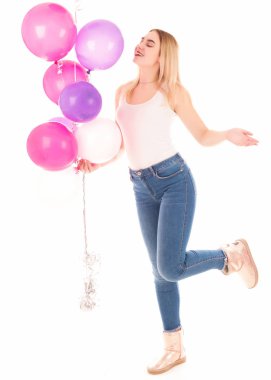Genç güzel kız balonu, parti ile