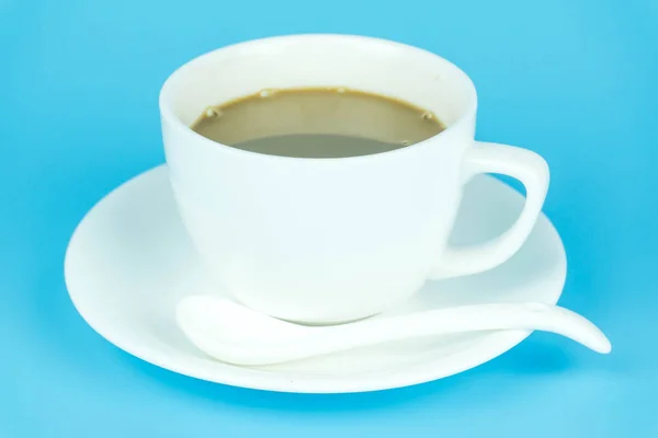 Kaffeetasse Auf Blauem Hintergrund Die Sie Auf Ihr Produkt Anwenden — Stockfoto