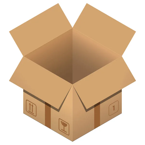 Otwórz pudełko kartonowe mieszkanie na białym tle. Usług pocztowych. — Wektor stockowy