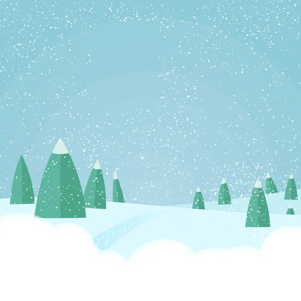 Christmas winter snowfall, forest landscape background, flat style — стоковый вектор