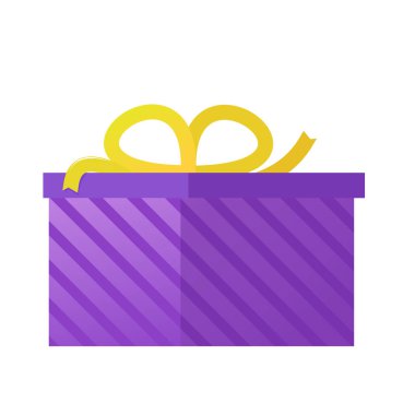 Düz mor hediye kutusu ile mevcut yay simgesi. Vektör çizim için Web sitesi ve promosyon afiş.