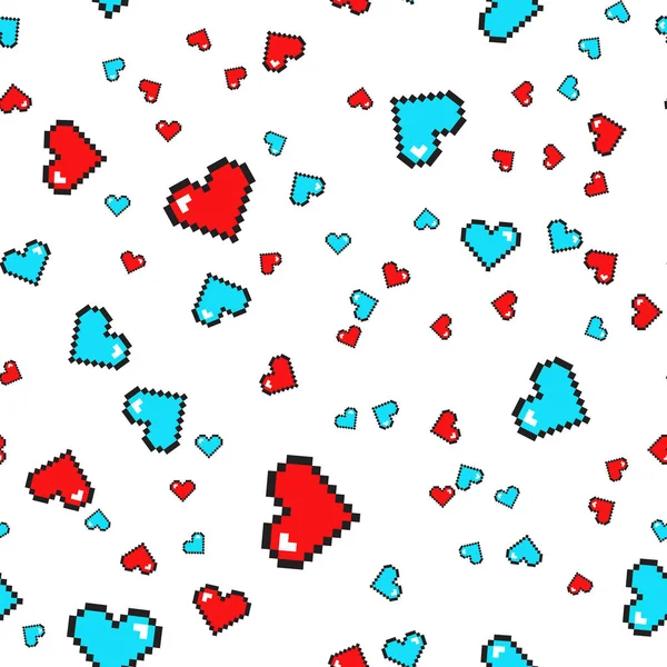 Бесшовный рисунок с пиксельными сердцами. День Святого Валентина. Векторный фон . Стоковый вектор