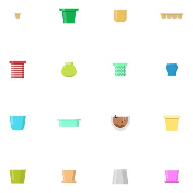 Saksı kümesi. Beyaz arka plan üzerinde izole vektör çizimler.