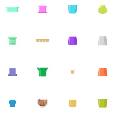 Saksı kümesi. Beyaz arka plan üzerinde izole vektör çizimler.