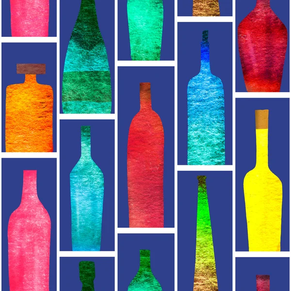 Padrão Sem Costura Com Silhuetas Estilizadas Garrafas Coloridas Álcool Óculos — Fotografia de Stock