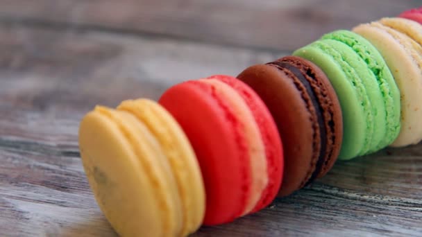 Colorful sweet macaroons — Stock Video