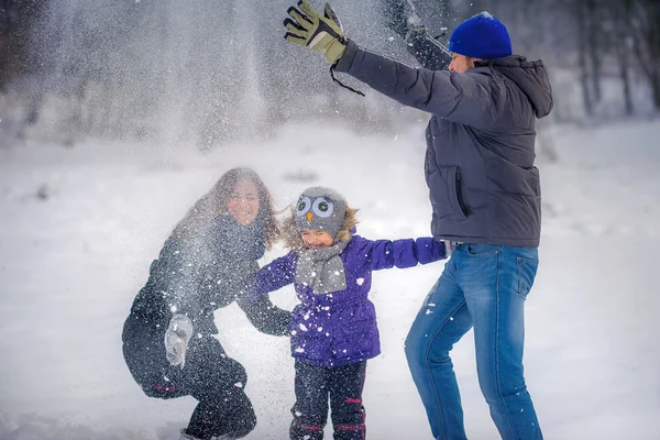 Familie spielt Schneebälle — Stockfoto