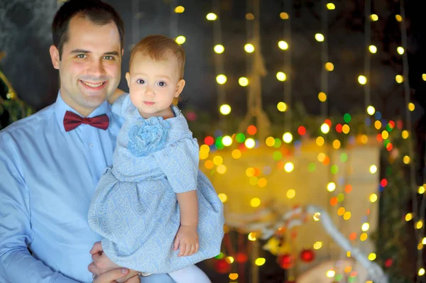 Happy father stick on hands small to the daughter — Stock Photo, Image