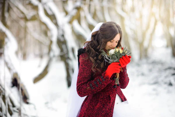 Bride in beautiful winter is more scarlet — Stock Photo, Image