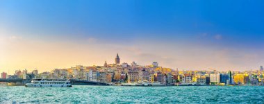 panorama of Istanbul overlooking the Bosphorus and the Galata Tower clipart