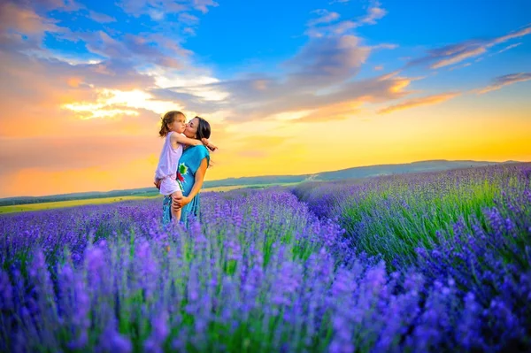 Familie in een Lavendel veld — Stockfoto