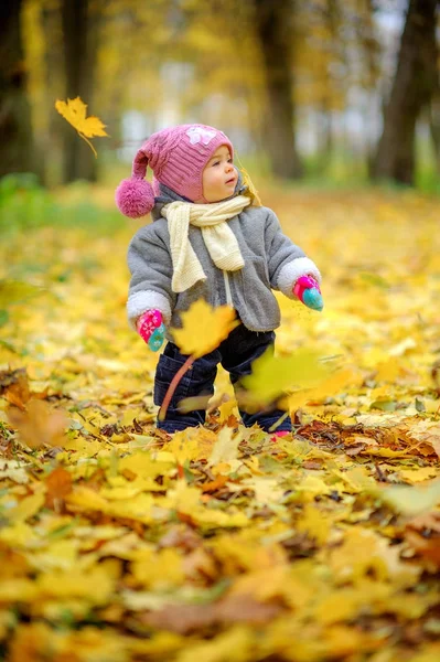 Baby in een prachtig herfst park — Stockfoto