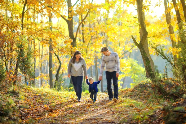 Familie wandelen in de prachtige herfst park — Stockfoto