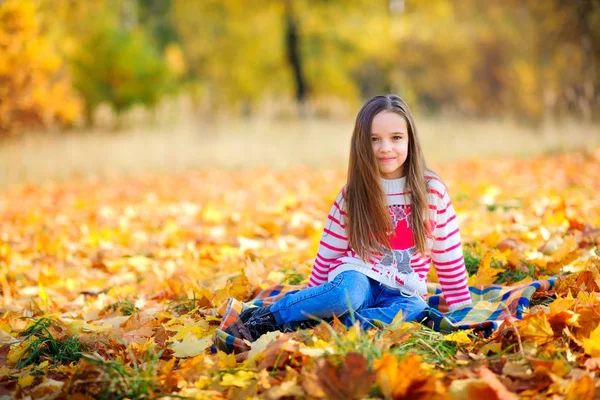 Menina bonita no parque de outono — Fotografia de Stock