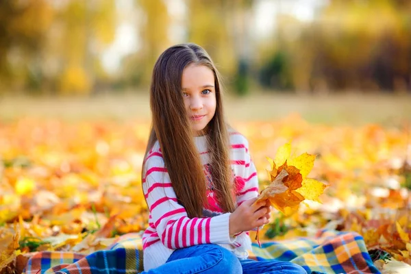 Menina bonita no parque de outono — Fotografia de Stock