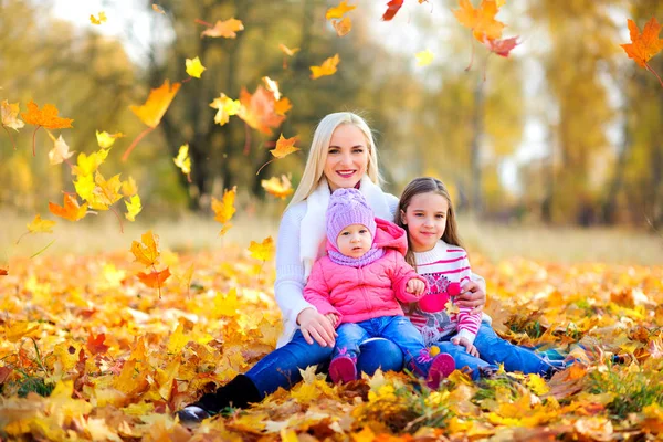 Familie wandelen in herfst park — Stockfoto