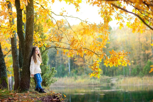 Flicka i en vacker höst park — Stockfoto