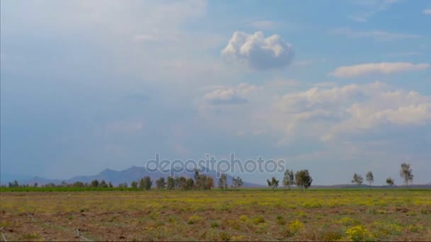 伊朗平原的全景 在地平线上的山脉被看到 天空被积雨云收紧 — 图库视频影像