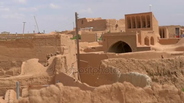 Panorama Roof Old Part City Meybod Sunny Day Ancient Pise — Stock Video
