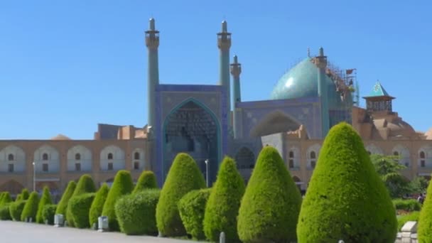 Imamovo Náměstí Isfahánu Sada Zelených Jasně Modré Obloze — Stock video