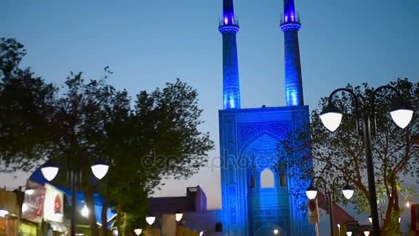 Panorama Zčernalé Čtverce Městě Yazd Nádherné Večerní Osvětlení — Stock video