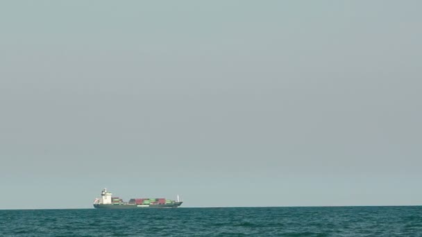货轮上有多个集装箱的货轮漂浮在目的地港 — 图库视频影像