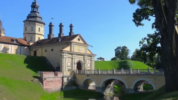 Schlosspark Der Stadt Neswisch Einem Sonnigen Tag — Stockvideo
