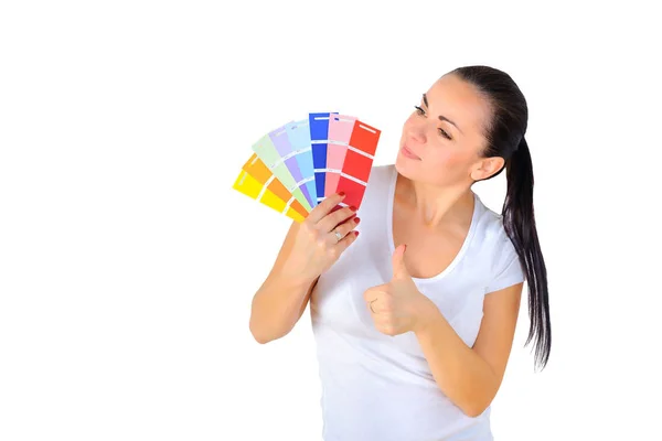 Malerin Wählt Farbe Den Raum Reparieren — Stockfoto