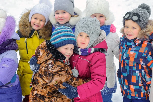 Groupe Enfants Joue Amuse Sur Une Aire Jeux Hiver Les — Photo