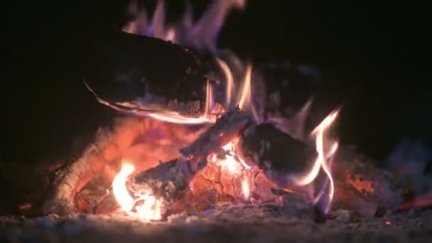 Крупный План Сжигания Дров Традиционной Печи Медленный Фон Пламени — стоковое видео