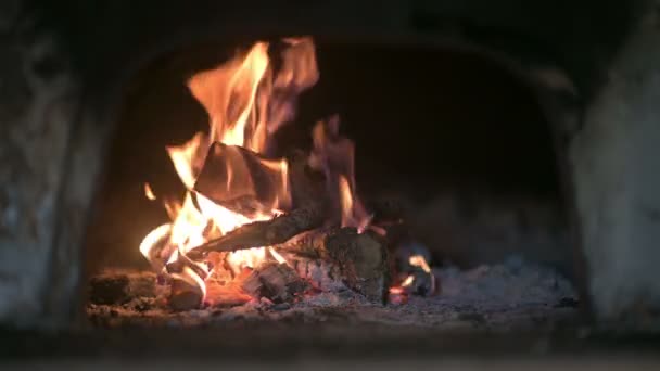 Zbliżenie Drewna Opałowego Płonącego Piecu Płonący Ogień — Wideo stockowe