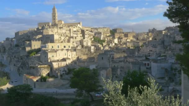 Panorama Över Mellersta Staden Matera Italiens Historiska Städer Europeiska Attraktioner — Stockvideo