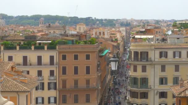 Panorama Över Vacker Gata Rom Klassisk Arkitektur Mysiga Europeiska Städer — Stockvideo