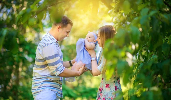 Szczęśliwa Rodzina Rodzina Odpoczywa Parku Zachodzie Słońca Czas Rodzinny — Zdjęcie stockowe