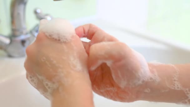 Child Washes His Hands Soap Bath Clean Hand Concept Home — Stock Video