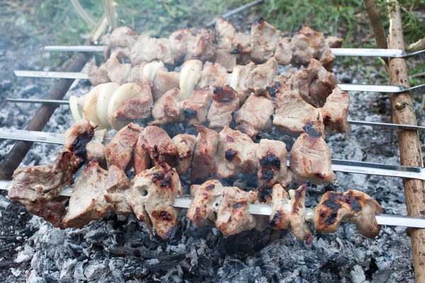 Gros Plan Sur Cuisson Viande Extérieur — Photo