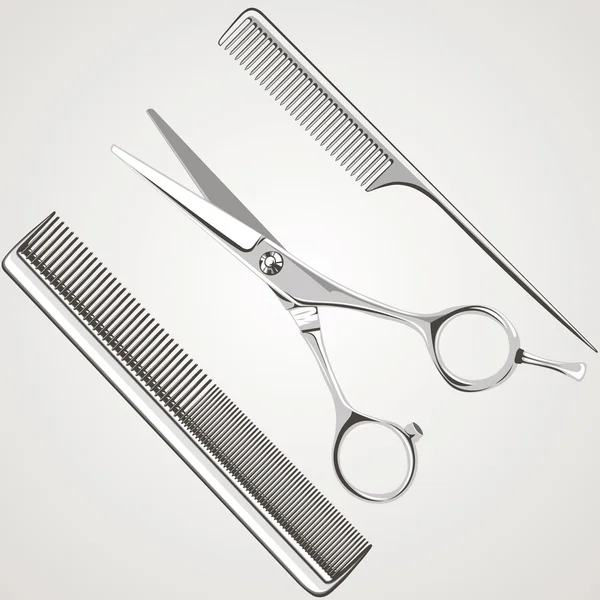Hairdressing salon, scissors, comb — Stock Vector